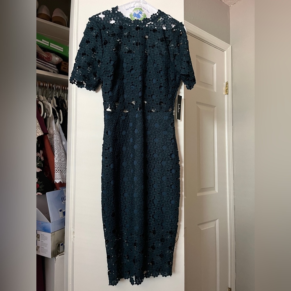 Lulu’s Teal Green Eyelet Pencil Dress S NWT